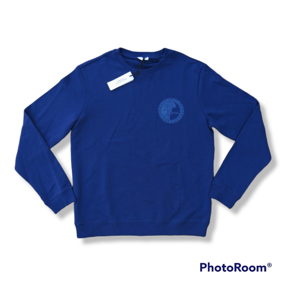 VERSACE COLLECTION Jumper Logo Sweatshirt for Men in Navy - Sizes XL